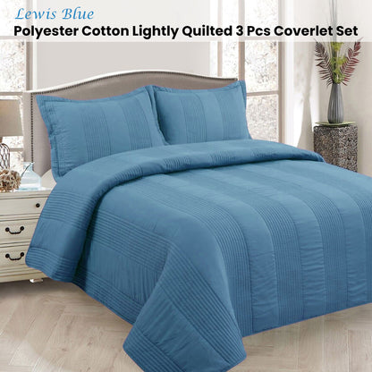 Lewis Blue 3 Pce Lightly Quilted Polyester Cotton Coverlet Set Queen V442-STT-COVERLET-LEWIS-BLUE-QS