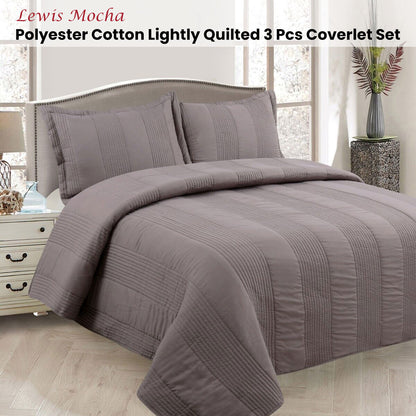 Lewis Mocha 3 Pce Lightly Quilted Polyester Cotton Coverlet Set Queen V442-STT-COVERLET-LEWIS-MOCHA-QS