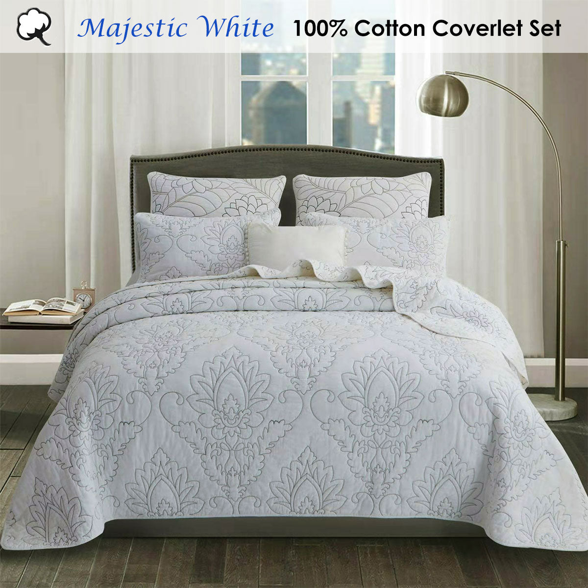 100% Cotton Coverlet Set Majestic White King V442-STT-COVERLET-MAJESTIC-WHITE-KI