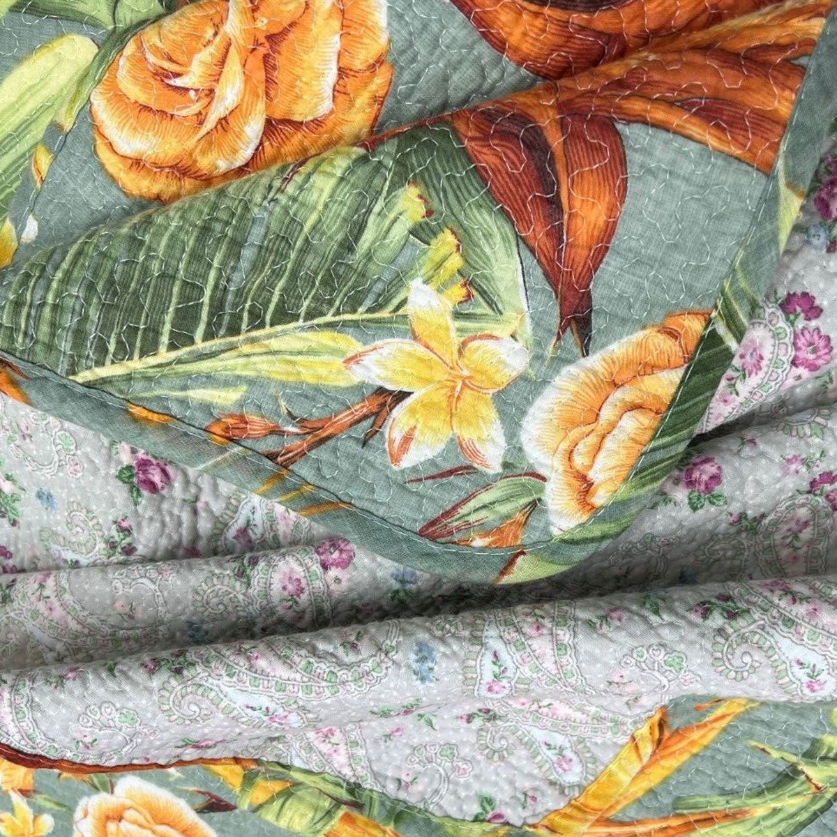 100% Cotton Lightly Quilted Coverlet Set Birds of Paradise Queen 230 x 250 cm V442-STT-COVERLET-PARADISE-MULTI-QS