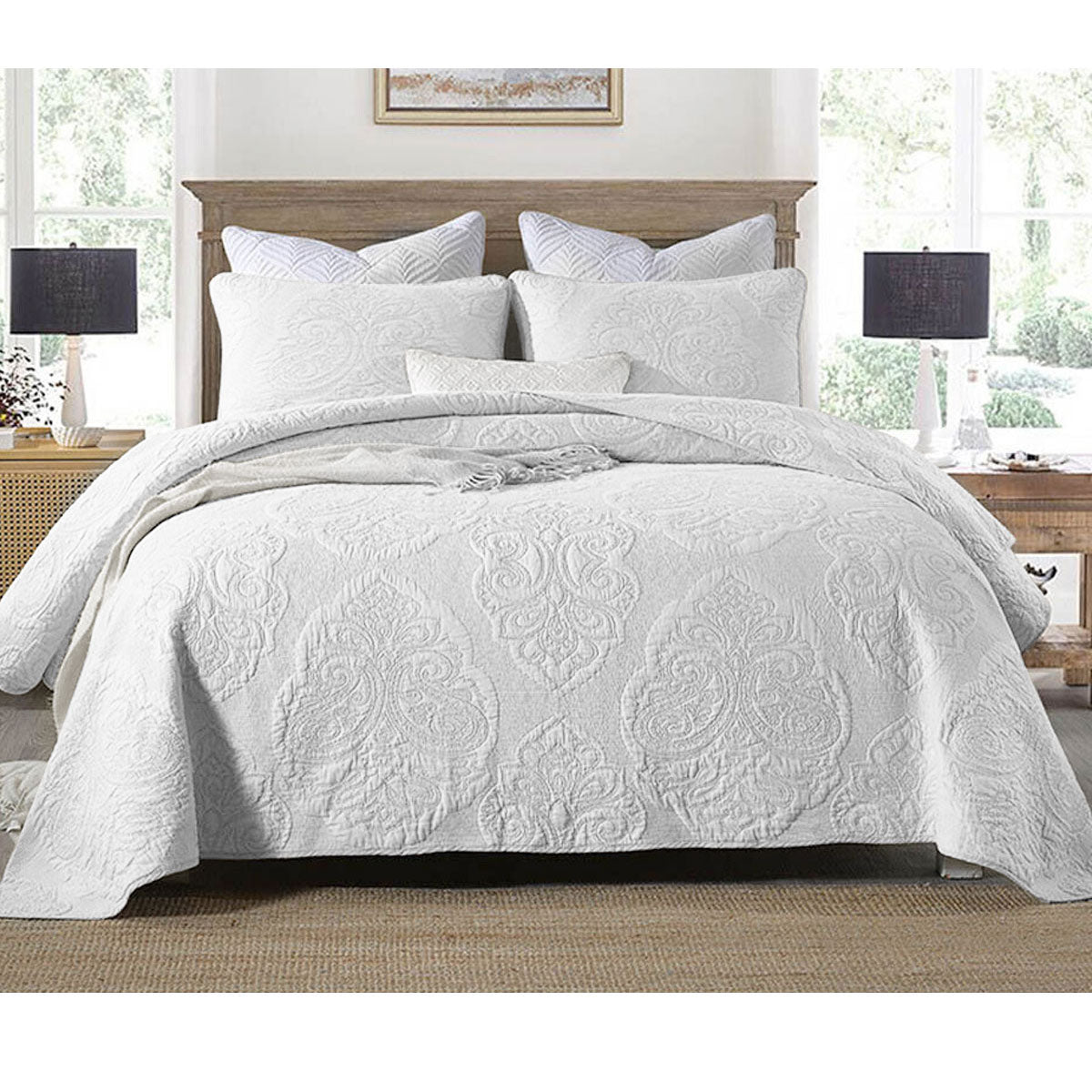 Cotton Rich Lightly Quilted Coverlet Set Royale White King V442-STT-COVERLET-ROYALE-WHITE-KI