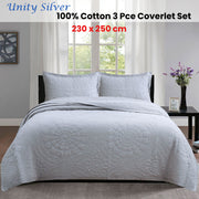 100% Cotton Lightly Quilted Coverlet Set Unity Silver Queen V442-STT-COVERLET-UNITY-SILVER-QS