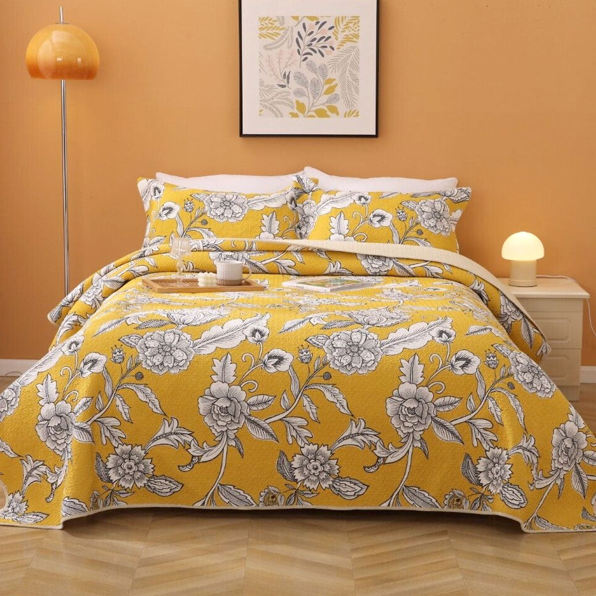 Cotton Lightly Quilted Coverlet Set Vibrante Yellow Queen V442-STT-COVERLET-VIBRANTE-YELLOW-QS