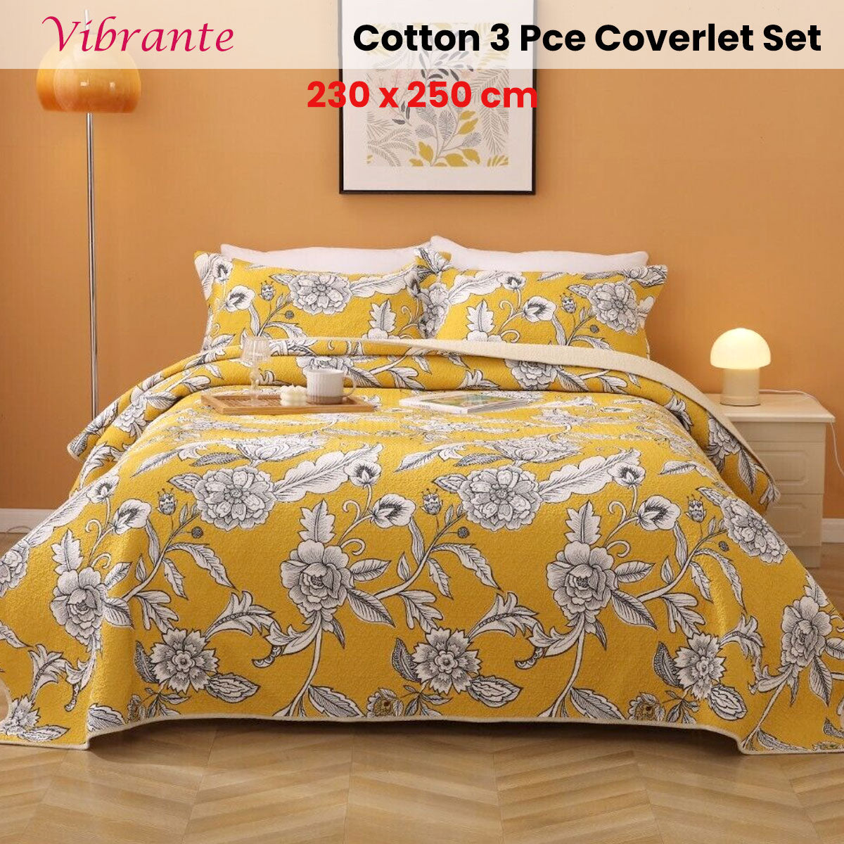 Cotton Lightly Quilted Coverlet Set Vibrante Yellow Queen V442-STT-COVERLET-VIBRANTE-YELLOW-QS