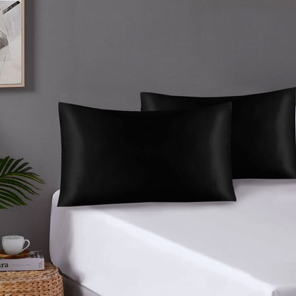 Pair of Standard Satin Silk Pillowcases with Envelope Closure 51 x 76 cm Black V442-STT-PILLOWC-PAIRSATIN-BLACK-ST