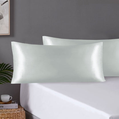 Pair of King Satin Silk Pillowcases with Envelope Closure 51 x 102 cm Grey V442-STT-PILLOWC-PAIRSATIN-GREY-KI