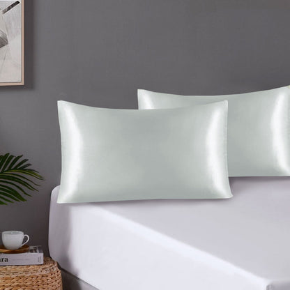 Pair of Standard Satin Silk Pillowcases with Envelope Closure 51 x 76 cm Grey V442-STT-PILLOWC-PAIRSATIN-GREY-ST