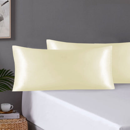 Pair of King Satin Silk Pillowcases with Envelope Closure 51 x 102 cm Ivory V442-STT-PILLOWC-PAIRSATIN-IVORY-KI