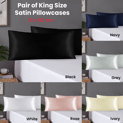 Pair of King Satin Silk Pillowcases with Envelope Closure 51 x 102 cm Ivory V442-STT-PILLOWC-PAIRSATIN-IVORY-KI