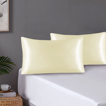 Pair of Standard Satin Silk Pillowcases with Envelope Closure 51 x 76 cm Ivory V442-STT-PILLOWC-PAIRSATIN-IVORY-ST