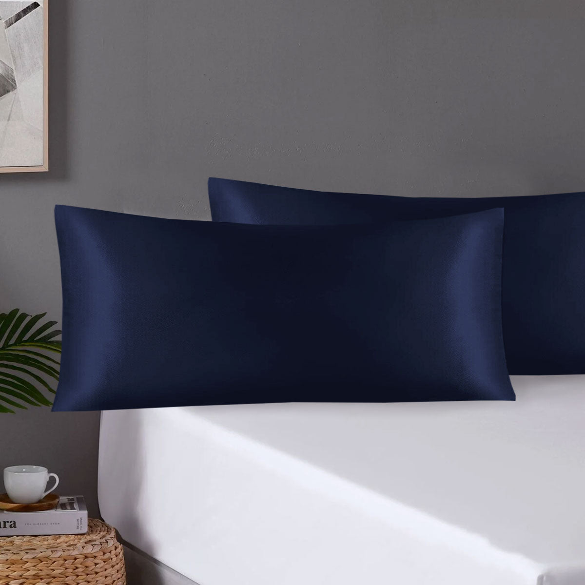 Pair of King Satin Silk Pillowcases with Envelope Closure 51 x 102 cm Navy V442-STT-PILLOWC-PAIRSATIN-NAVY-KI