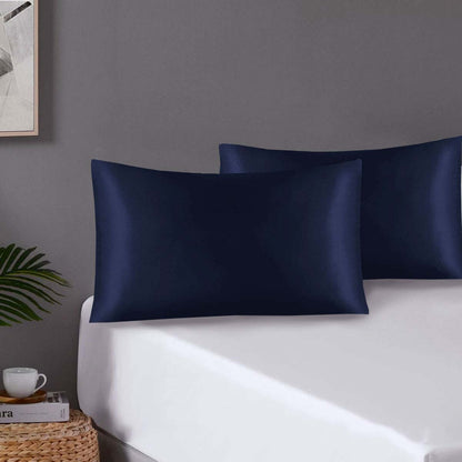 Pair of Standard Satin Silk Pillowcases with Envelope Closure 51 x 76 cm Navy V442-STT-PILLOWC-PAIRSATIN-NAVY-ST