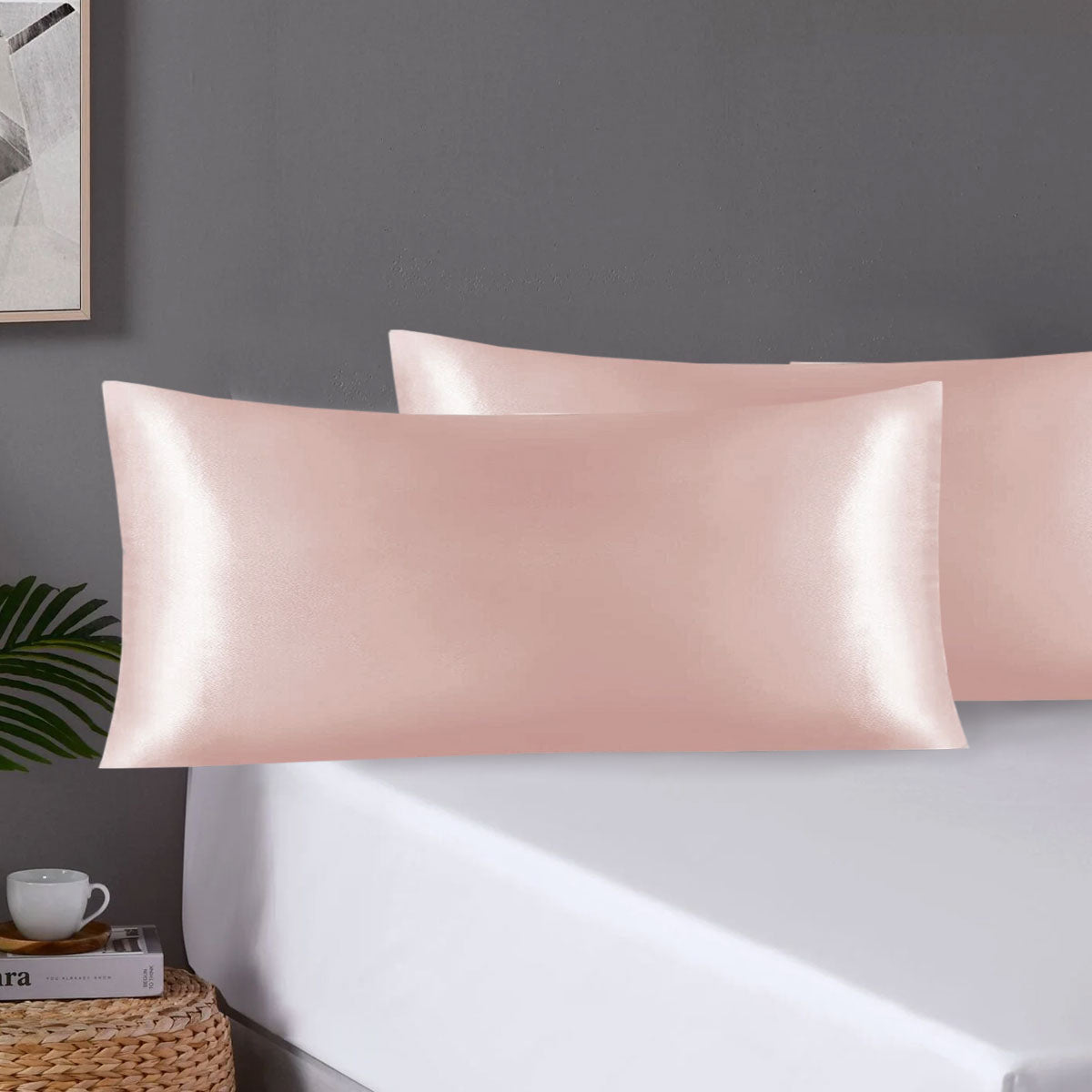 Pair of King Satin Silk Pillowcases with Envelope Closure 51 x 102 cm Rose V442-STT-PILLOWC-PAIRSATIN-ROSE-KI