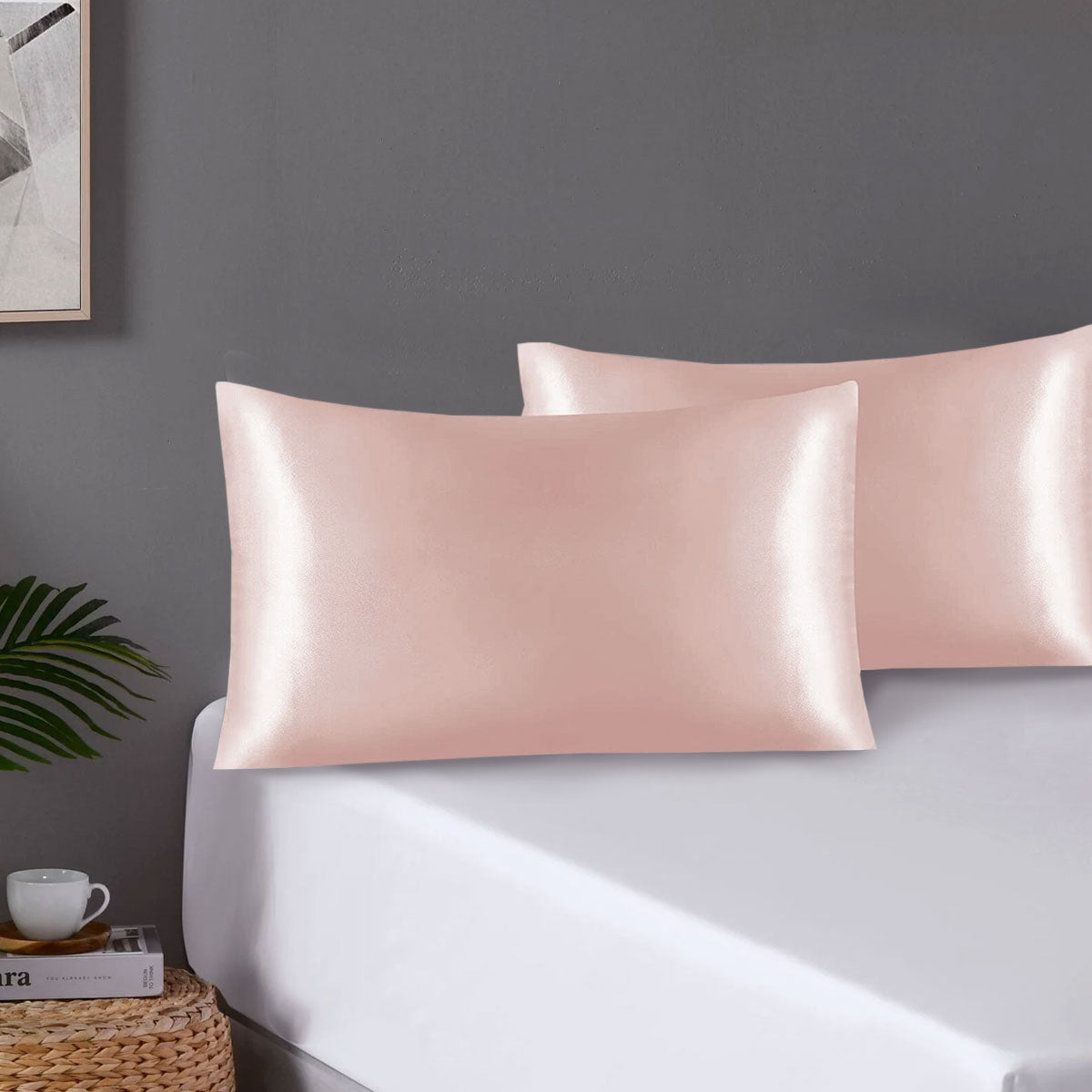 Pair of Standard Satin Silk Pillowcases with Envelope Closure 51 x 76 cm Rose V442-STT-PILLOWC-PAIRSATIN-ROSE-ST