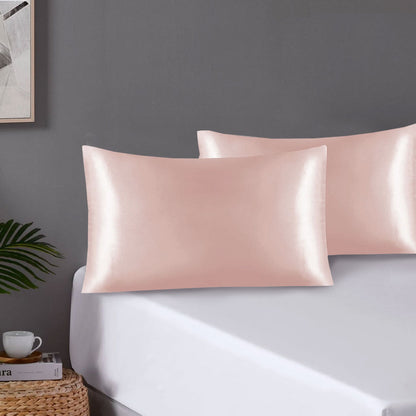 Pair of Standard Satin Silk Pillowcases with Envelope Closure 51 x 76 cm Rose V442-STT-PILLOWC-PAIRSATIN-ROSE-ST