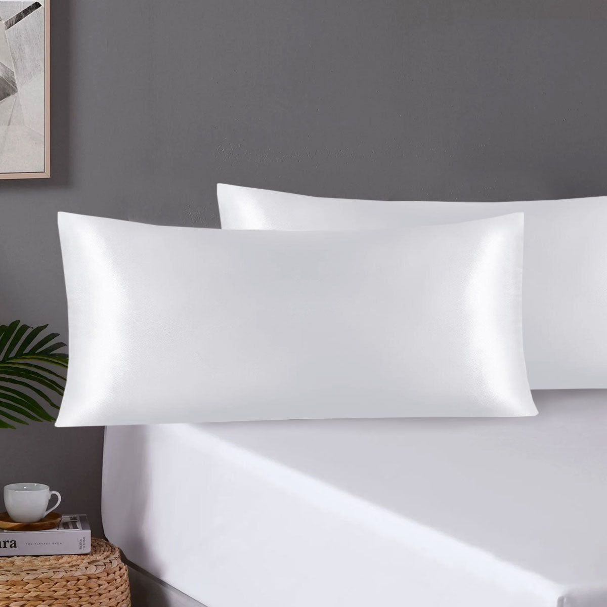 Pair of King Satin Silk Pillowcases with Envelope Closure 51 x 102 cm White V442-STT-PILLOWC-PAIRSATIN-WHITE-KI