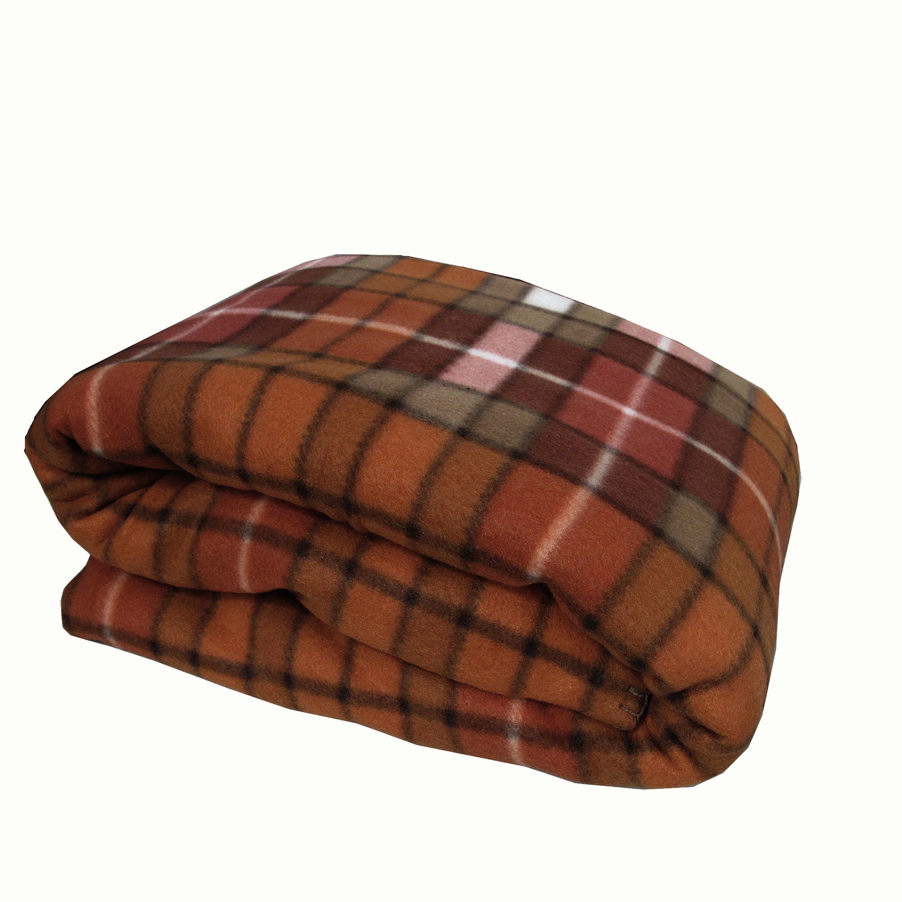 Elements 240GSM Polar Fleece Blanket 220cm x 240cm Checked Burnt Orange - Queen V442-TOC-BLANKET-POLARFLEECECHECKED-ORANGE-QS