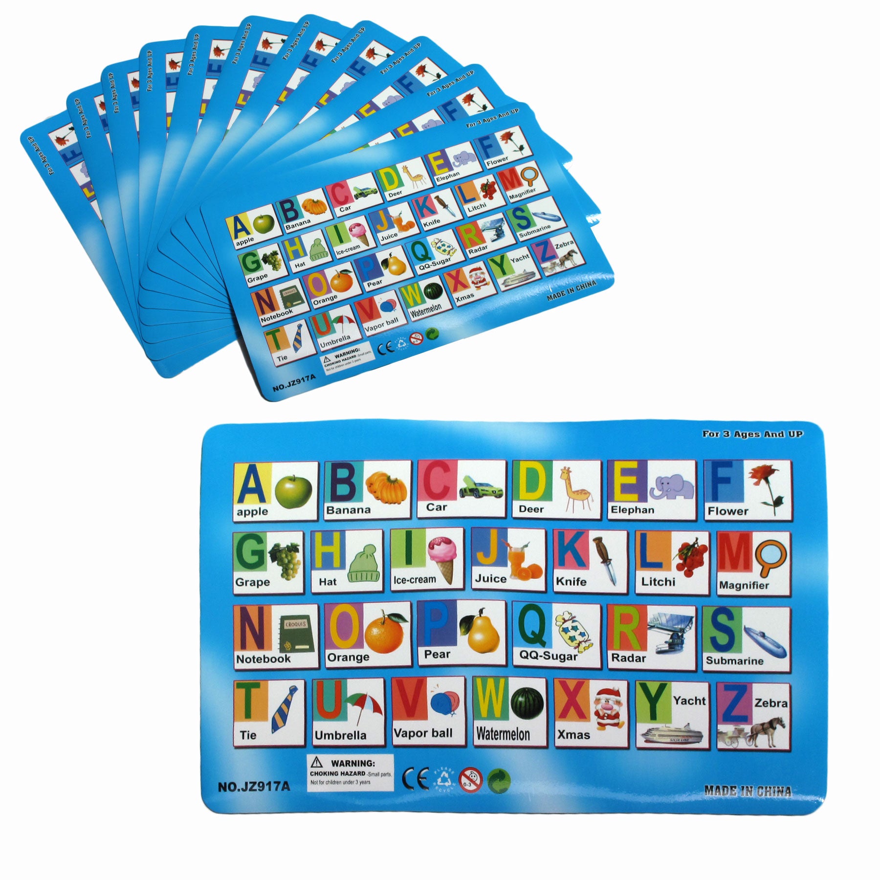 Set of 12 PVC Easy Care Placemats - Alphabet V442-TOC-TABLEPLACEMAT-ALPHABET-BLUE-RE
