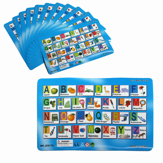 Set of 12 PVC Easy Care Placemats - Alphabet V442-TOC-TABLEPLACEMAT-ALPHABET-BLUE-RE