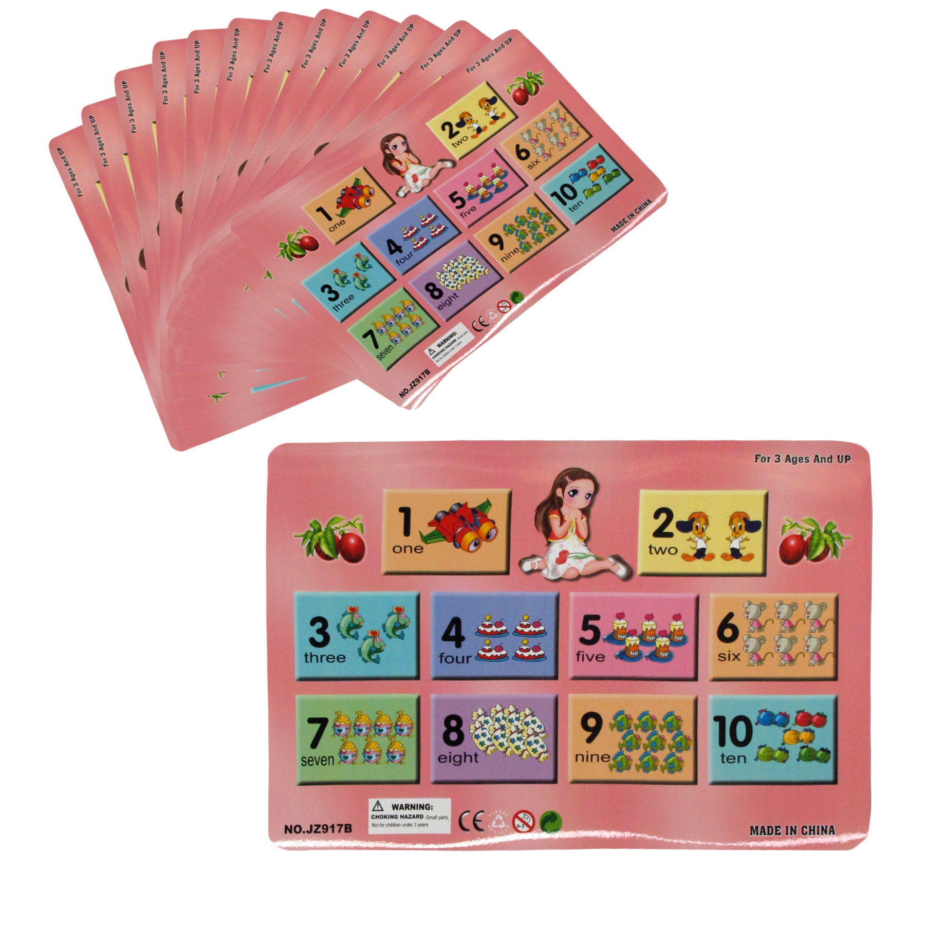 Set of 12 PVC Easy Care Placemats - Counting Numbers V442-TOC-TABLEPLACEMAT-COUNTINGNUMBERS-PINK-RE