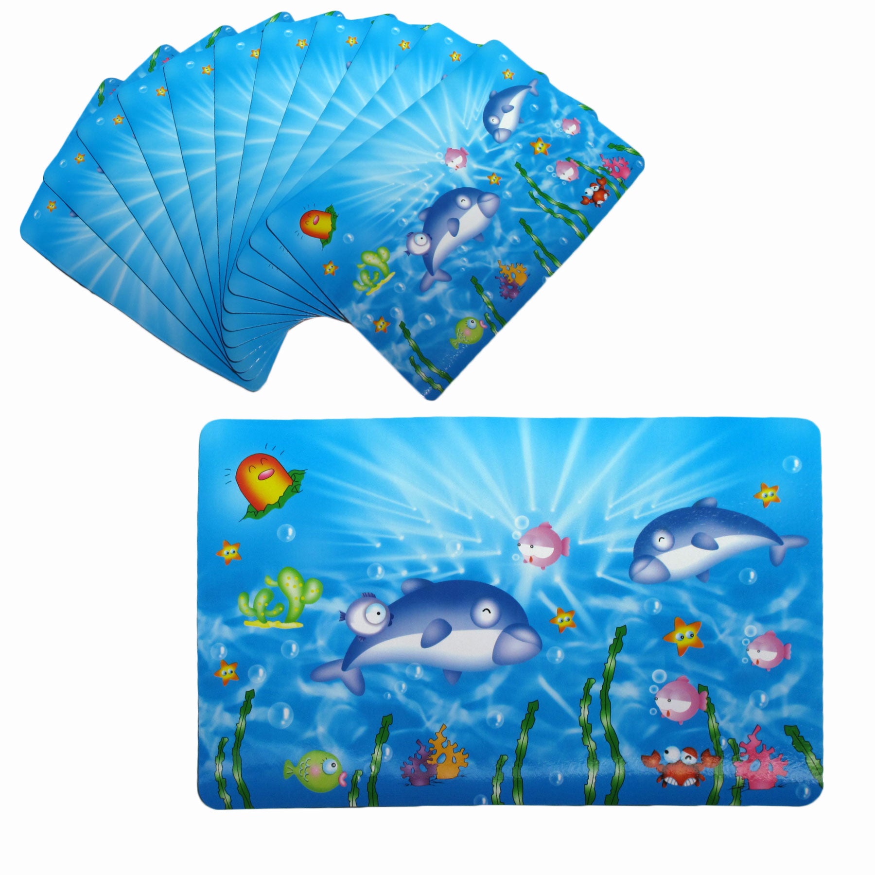 Set of 12 PVC Easy Care Placemats - Dolphin Love V442-TOC-TABLEPLACEMAT-DOLPHINLOVE-BLUE-RE