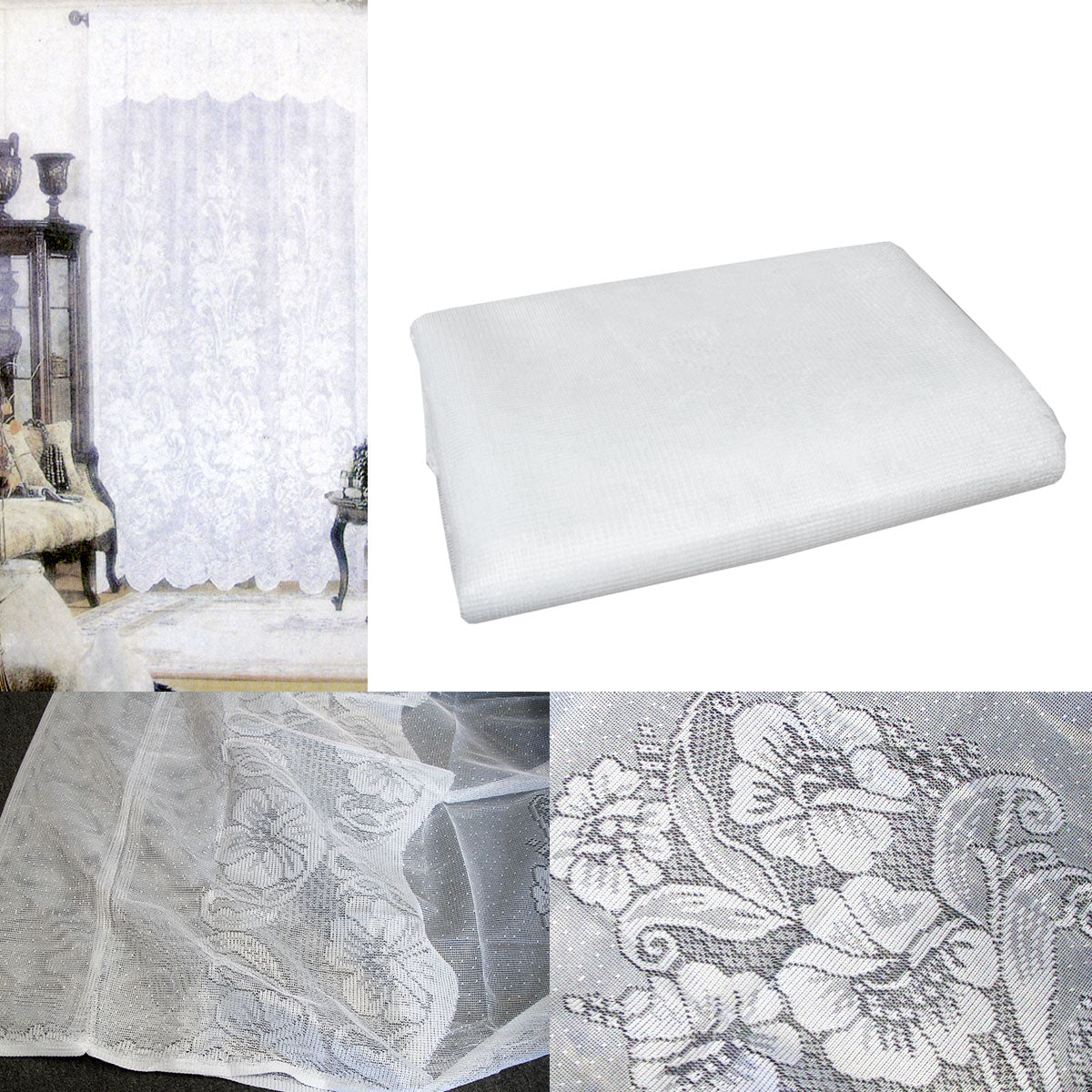 Gardenia White One Piece Rod Pocket Lace Curtain with Attached Valance V442-UGG-CURTAIN-GARDENIALACE-WHITE-RE