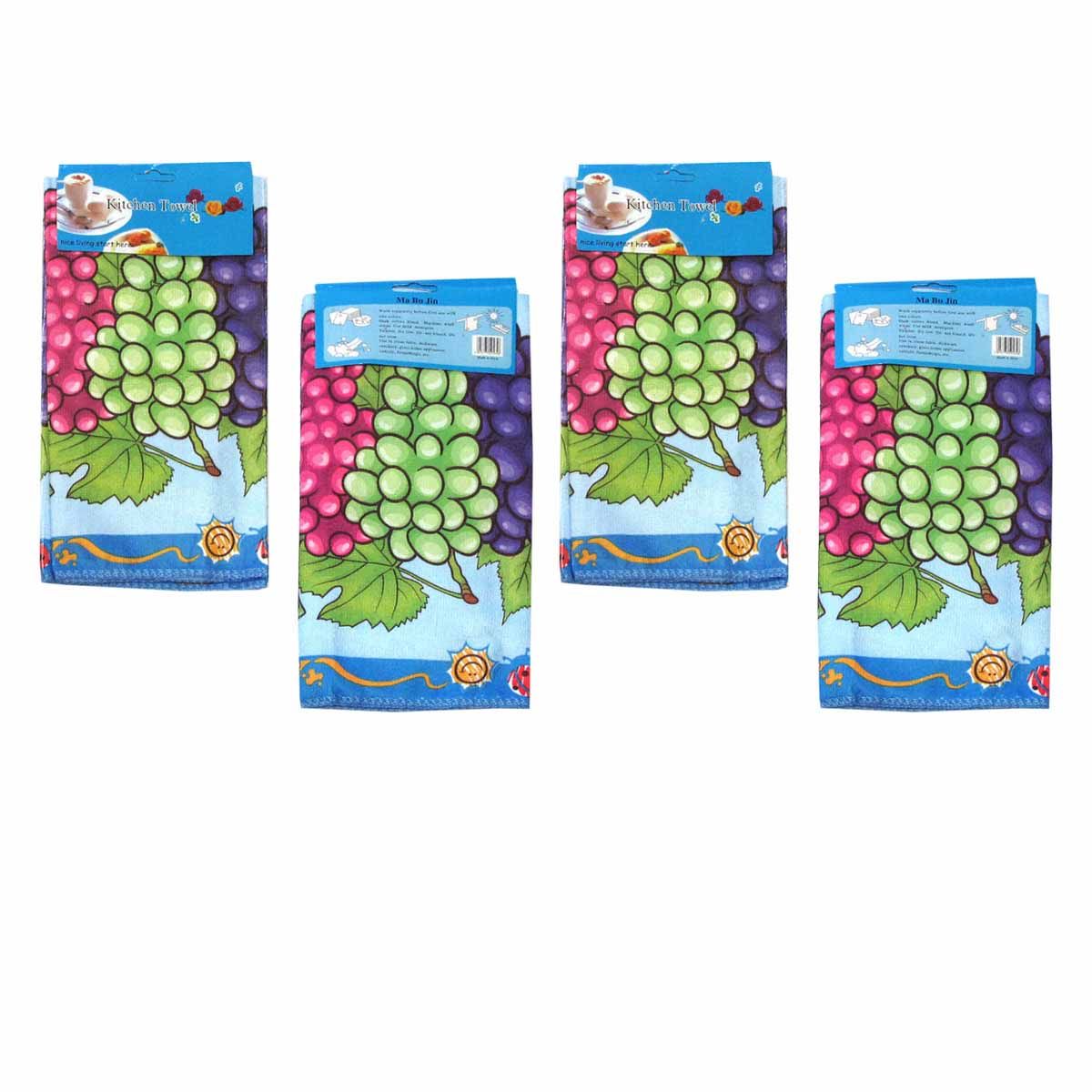 Set of 4 Microfibre Printed Kithen Towels 40 x 60 cm Grapes V442-UGG-TEAT-SETOF4GRAPES-MULTI-RE