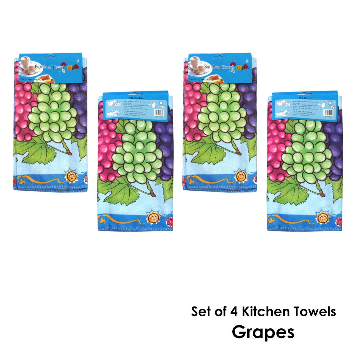 Set of 4 Microfibre Printed Kithen Towels 40 x 60 cm Grapes V442-UGG-TEAT-SETOF4GRAPES-MULTI-RE