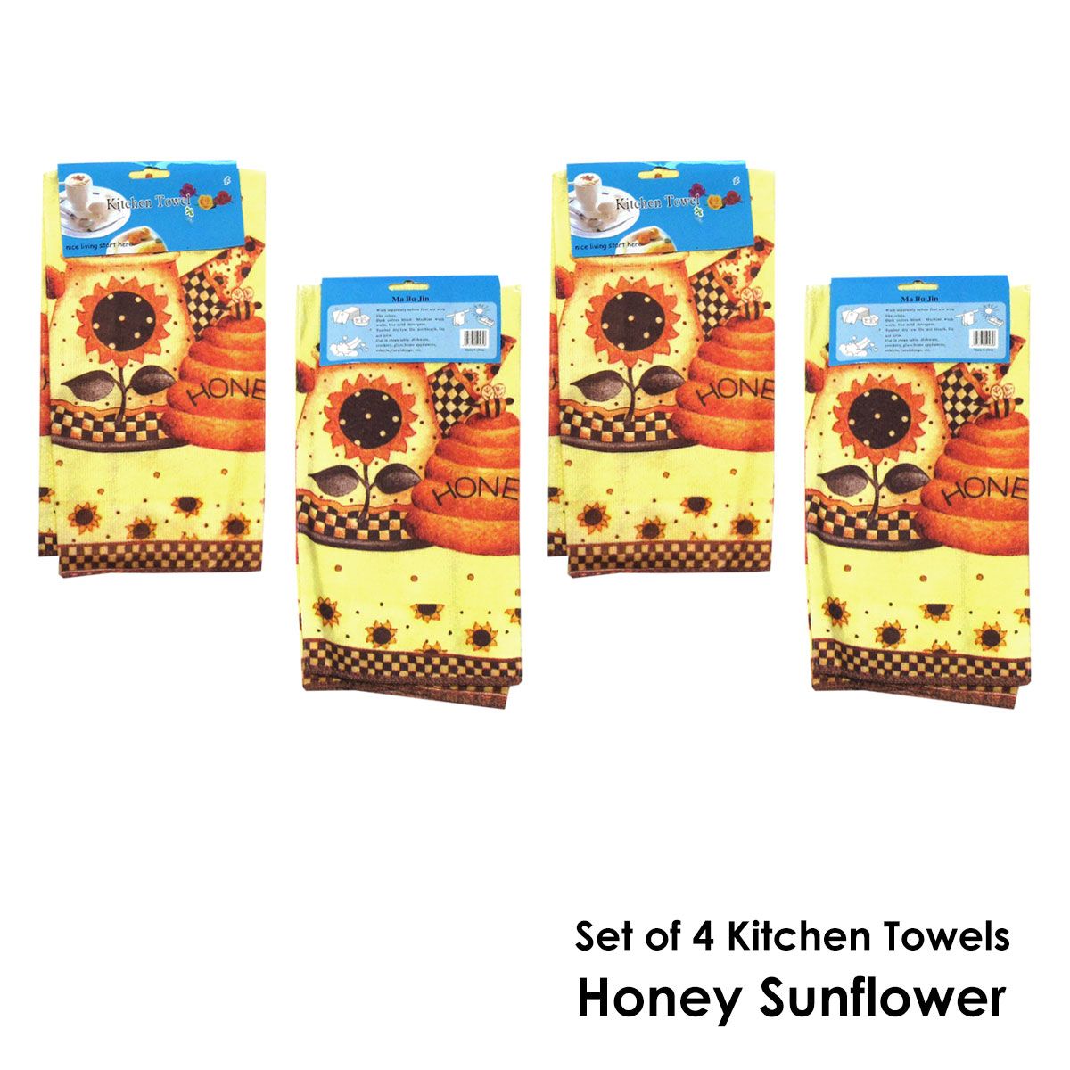 Set of 4 Microfibre Printed Kithen Towels 40 x 60 cm Honey Sunflowers V442-UGG-TEAT-SETOF4HONEYSUNFLOWER-MULTI-RE