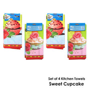 Set of 4 Microfibre Printed Kithen Towels 40 x 60 cm Sweet Cupcakes V442-UGG-TEAT-SETOF4SWEETCUPCAKE-MULTI-RE