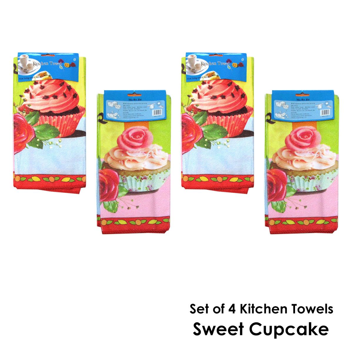 Set of 4 Microfibre Printed Kithen Towels 40 x 60 cm Sweet Cupcakes V442-UGG-TEAT-SETOF4SWEETCUPCAKE-MULTI-RE
