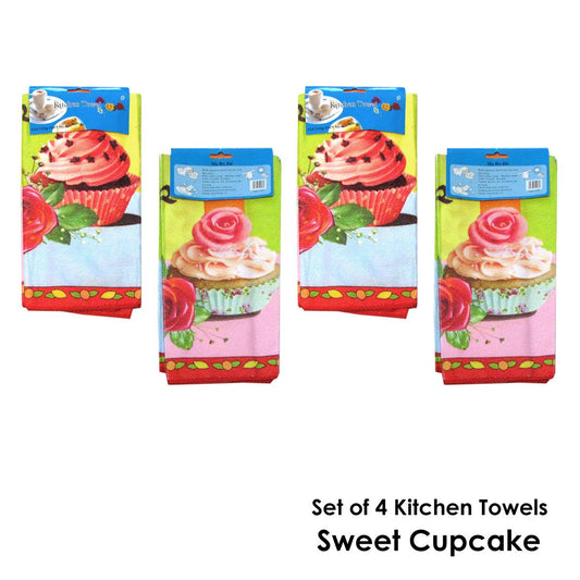Set of 4 Microfibre Printed Kithen Towels 40 x 60 cm Sweet Cupcakes V442-UGG-TEAT-SETOF4SWEETCUPCAKE-MULTI-RE