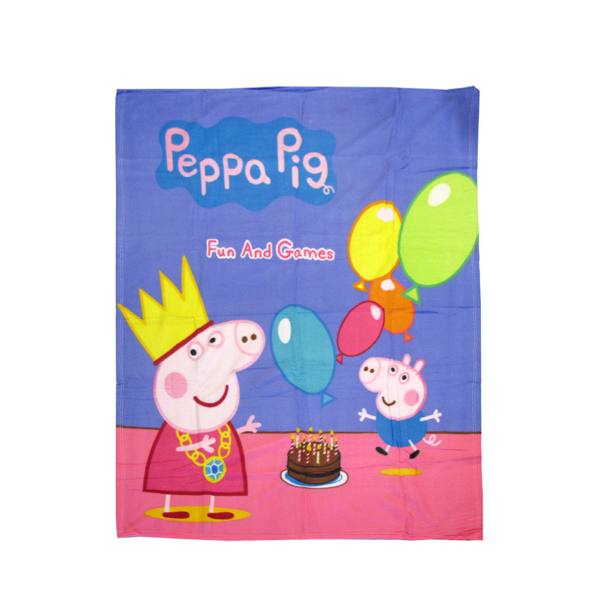 Peppa Pig Birthday Party Printed Polar Fleece Throw Rug 130 x 160 cm V442-UGG-THROW-PEPPAPIGBIRTHDAY-PURPLE-RE