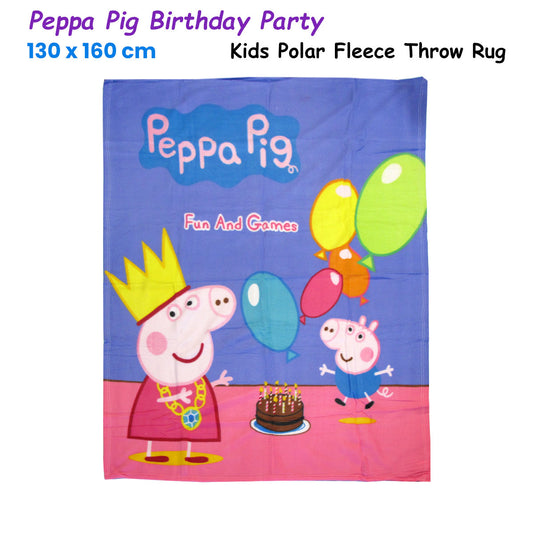 Peppa Pig Birthday Party Printed Polar Fleece Throw Rug 130 x 160 cm V442-UGG-THROW-PEPPAPIGBIRTHDAY-PURPLE-RE