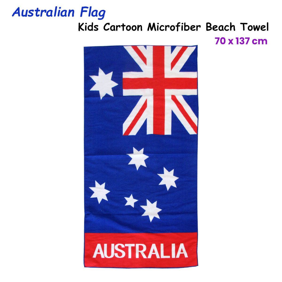 Bloomington Australian Flag Kids Cartoon Printed Microfiber Beach Towel 70 x 137 cm V442-UGG-TOWEL-AUSTRALIANFLAG-BLUE-RE