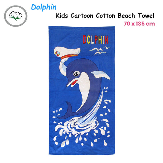 Bloomington Dolphin Kids Cartoon Printed Cotton Beach Towel 70 x 140 cm V442-UGG-TOWEL-DOLPHIN-BLUE-RE