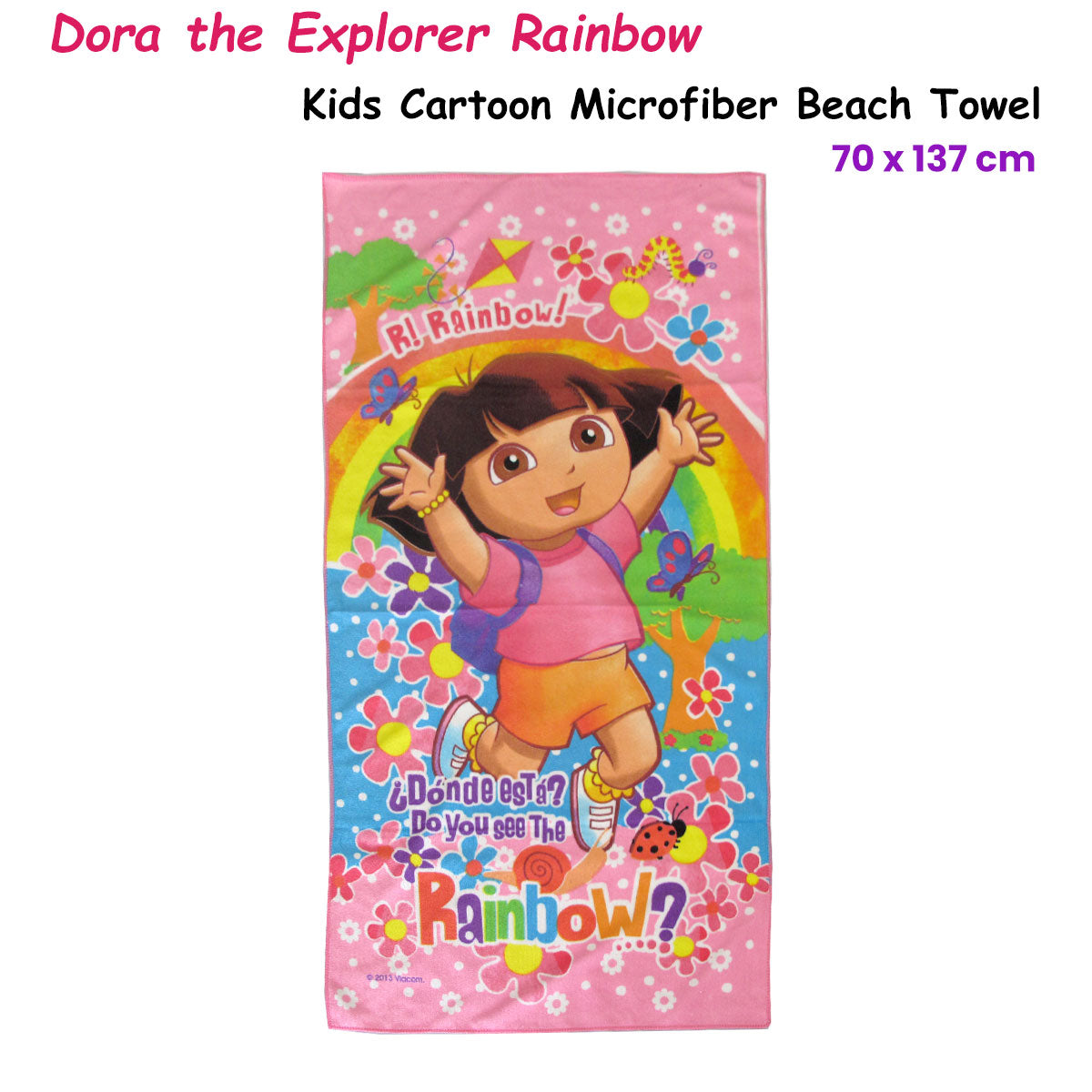 Bloomington Dora the Explorer Rainbow Kids Cartoon Printed Microfiber Beach Towel 70 x 137 cm V442-UGG-TOWEL-DORARAINBOW-PINK-RE