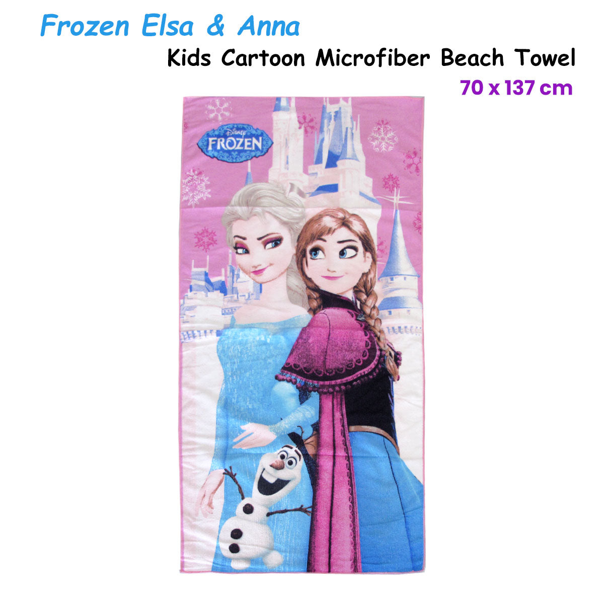 Bloomington Frozen Elsa & Anna Kids Cartoon Printed Microfiber Beach Towel 70 x 137 cm V442-UGG-TOWEL-FROZENELSAANNA-PINK-RE