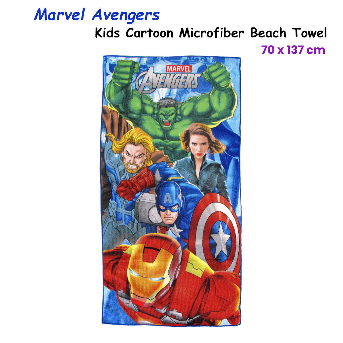 Bloomington Marvel Avengers Kids Cartoon Printed Microfiber Beach Towel 70 x 137 cm V442-UGG-TOWEL-MARVELAVENGERS-MULTI-RE