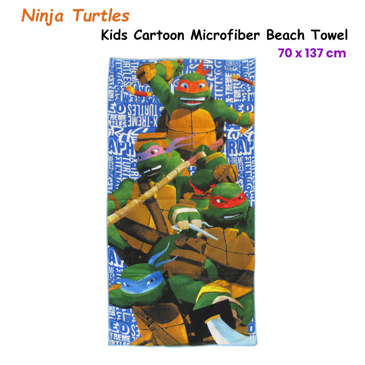 Bloomington Ninja Turtles Kids Cartoon Printed Microfiber Beach Towel 70 x 137 cm V442-UGG-TOWEL-NINJATURTLES-MULTI-RE