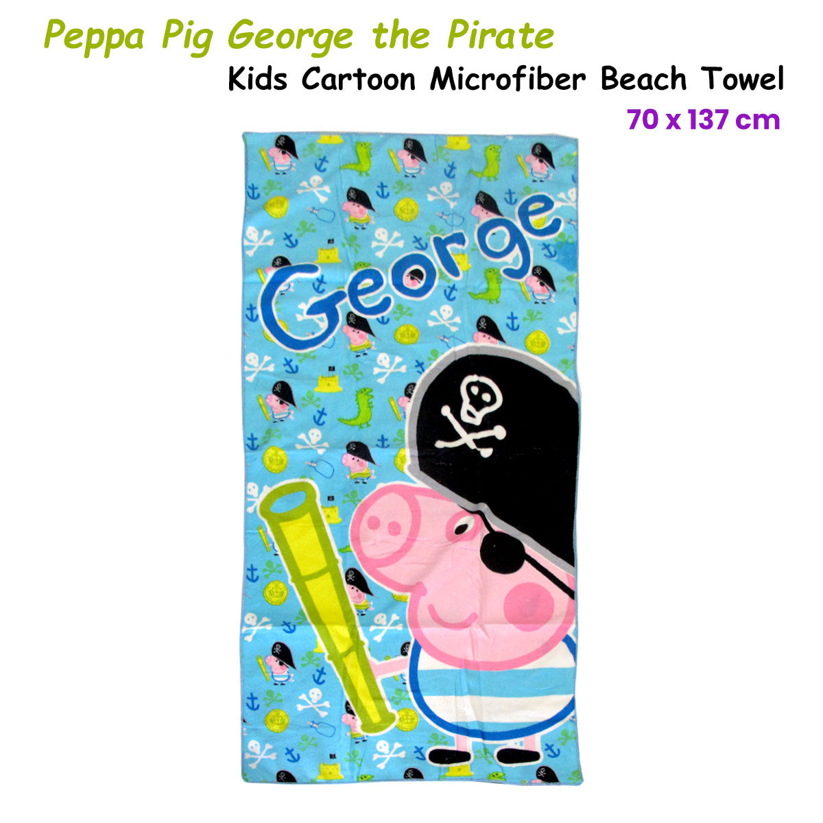 Bloomington Peppa Pig George the Pirate Kids Cartoon Printed Microfiber Beach Towel 70 x 137 cm V442-UGG-TOWEL-PEPPAPIGPIRATE-MULTI-RE