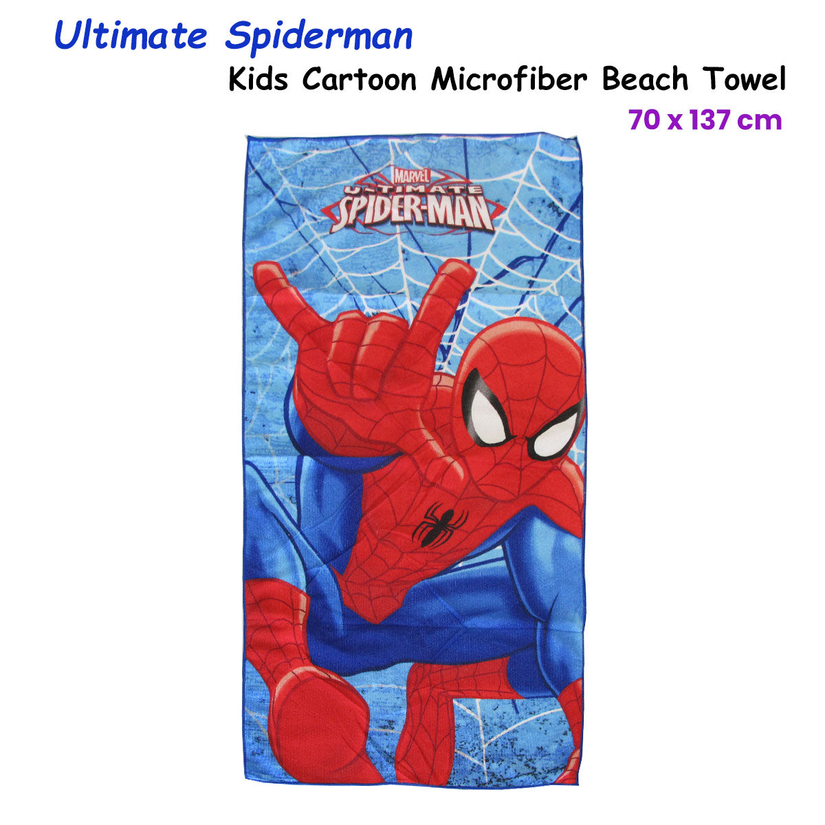 Bloomington Ultimate Spiderman Kids Cartoon Printed Microfiber Beach Towel 70 x 137 cm V442-UGG-TOWEL-ULTIMATESPIDERMAN-BLUE-RE