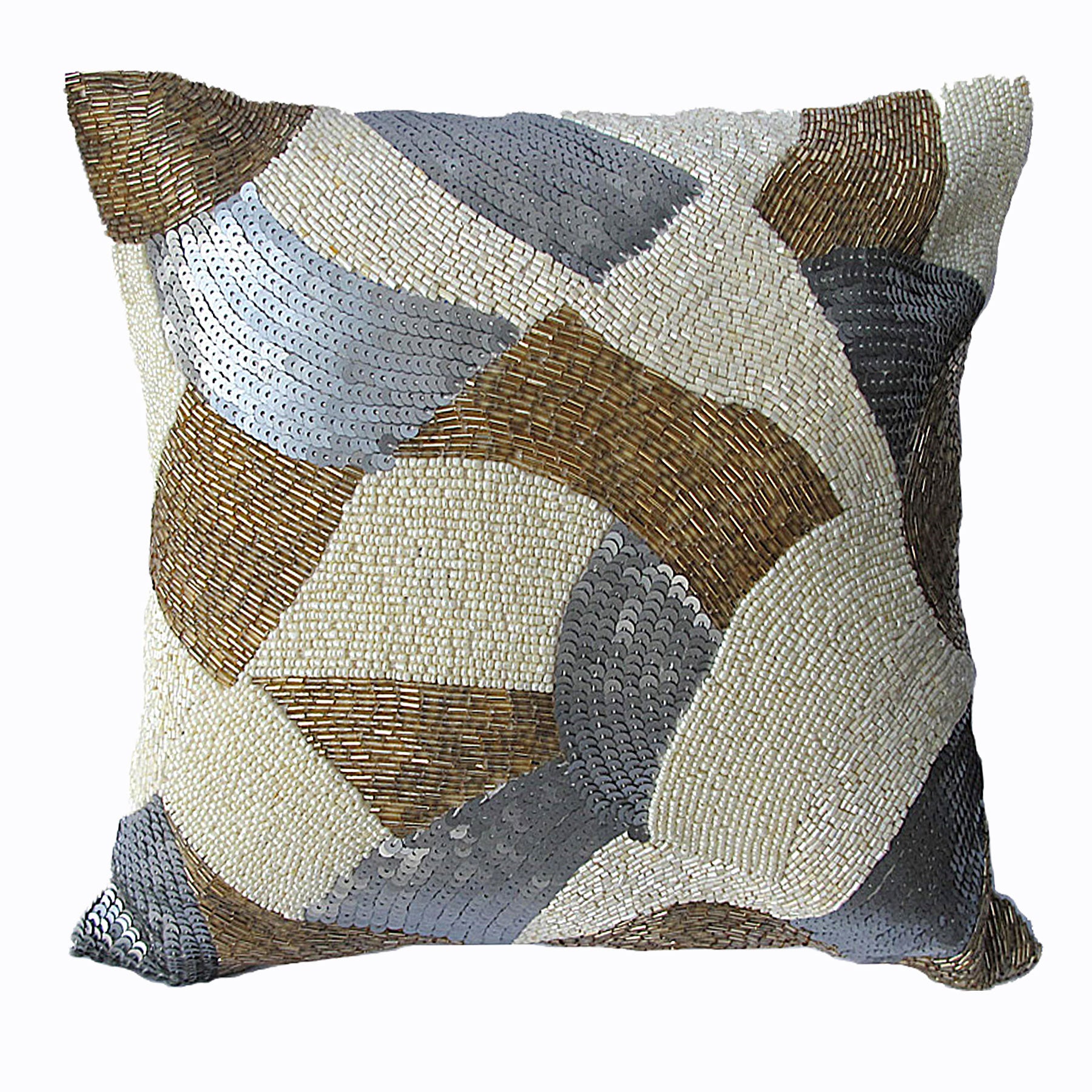 MoonRock Beaded Filled Cushion - Beige V442-UNA-CUSHION-MOONROCK-BEIGE-ST