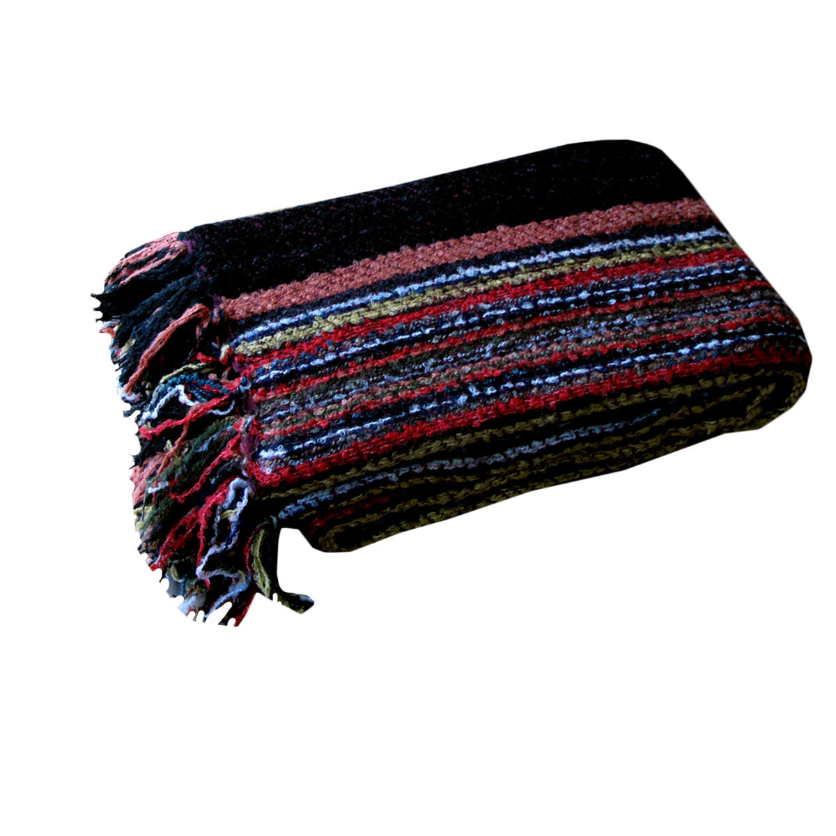 Liam Acrylic Knitted Throw Rug with Fringe No7 V442-UNA-THROW-LIAMNO7-MULTI-RE