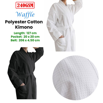 Jason 240GSM Waffle Polyester Cotton Kimono White V442-WAM-BATHROBE-240GSMWAFFLE-WHITE-L