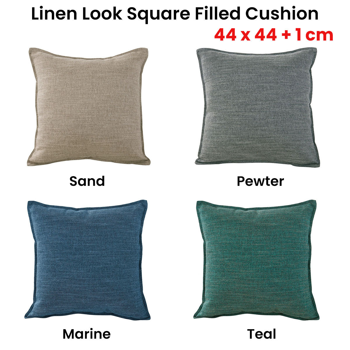 Jason Linen Look Square Filled Cushion 44 x 44 + 1 cm Pewter V442-WAM-CUSHION-LINENLOOK-PEWTER-SQ