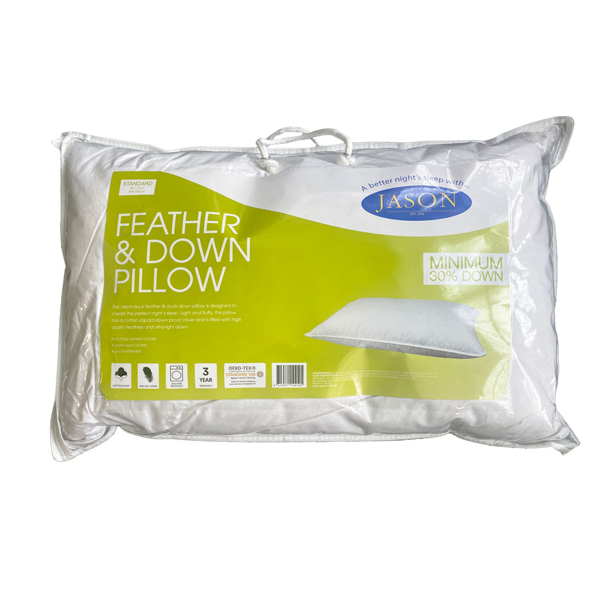Jason 70% Feather 30% Down Standard Pillow 48 x 73 cm V442-WAM-PILLOW-FEATHERDOWN-WHITE-ST