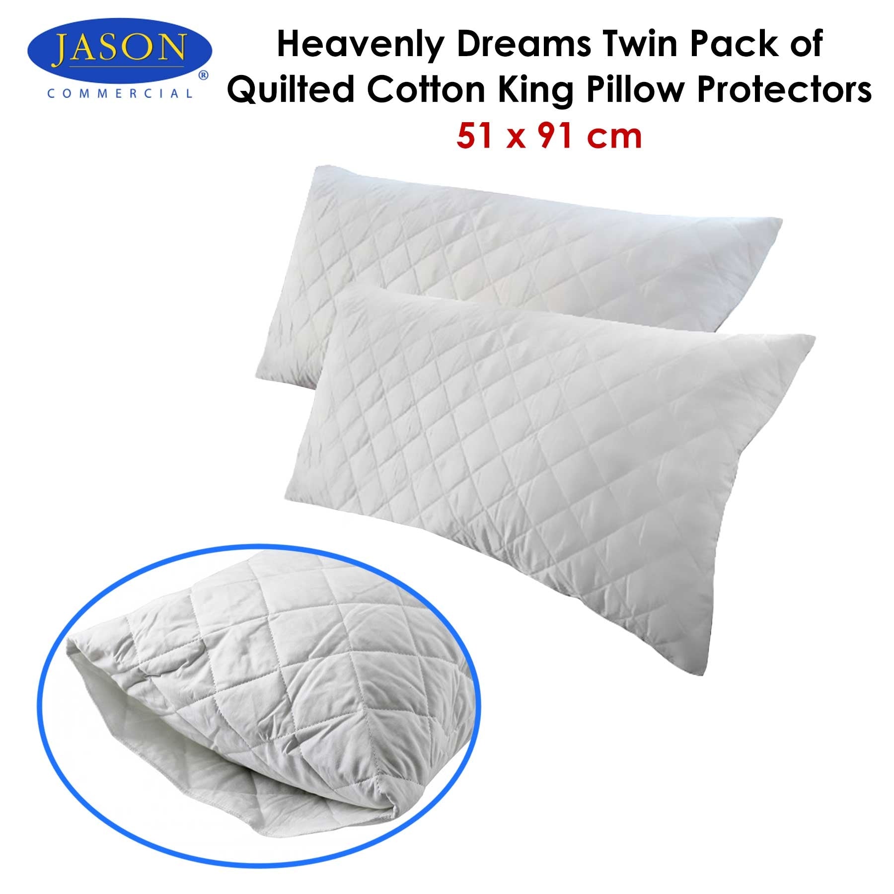 Jason Twin Pack of Quilted Cotton King Pillow Protectors 51 x 91 cm V442-WAM-PILLOWP-COTTONQUILTED-WHITE-KI