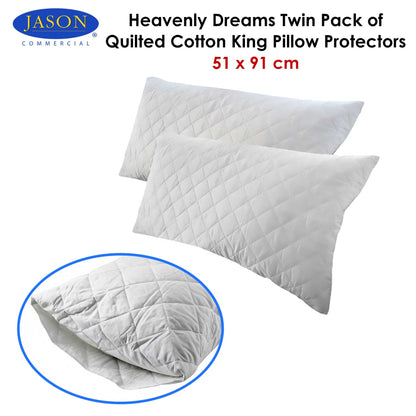 Jason Twin Pack of Quilted Cotton King Pillow Protectors 51 x 91 cm V442-WAM-PILLOWP-COTTONQUILTED-WHITE-KI
