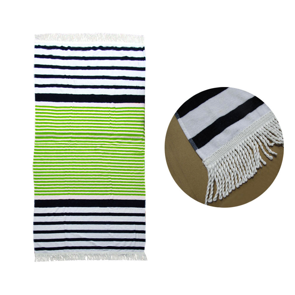 Onkaparinga Rainbow Striped Fringe Cotton Beach Towel Green/Navy V442-WAM-TOWEL-RAINBOWSTRIPED-GREEN-RE